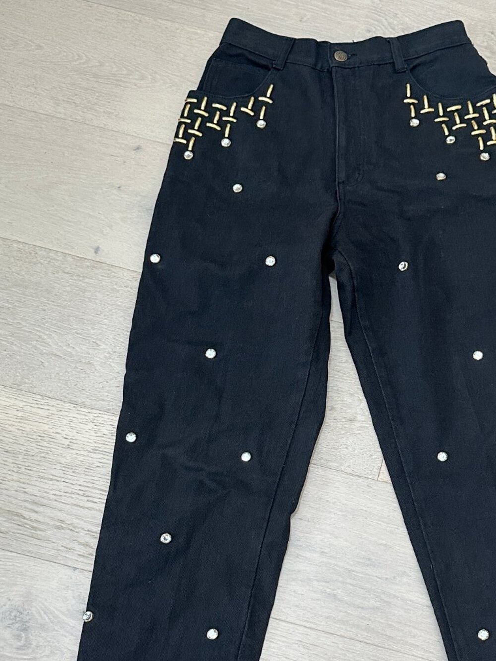 Vintage 80s Bingo Bingo Black Rhinestone Studded High Waist Jeans 9/10